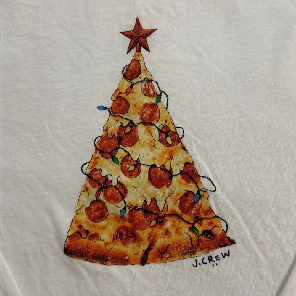 J. Crew Crewcuts Festive Pizza Christmas Tree Long Sleeve Shirt Size XL (12-14)